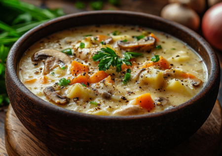 Никаких сливок и муки: сырный суп с грибами и курицей — семья просит готовить его каждый день