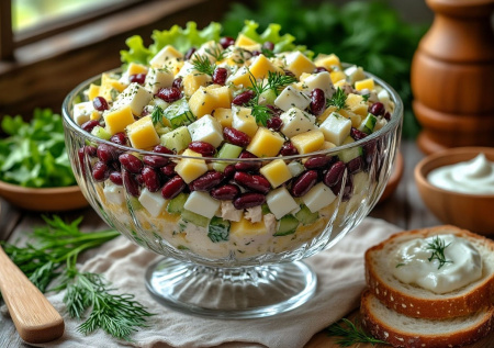 Открыла для себя салат с фасолью и курицей — об оливье и крабовом даже не вспоминаю: еще и для ПП подходит
