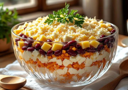 Об этом салате мало кто знает, а он бюджетный и очень вкусный: баночка фасоли да плавленый сырок