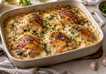 Куриные бедра заливаю сливками с чесноком — и в духовку: нежное мясо и ароматная подлива к гарниру без стояния у плиты