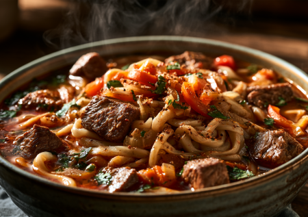 Лагман готовлю по-домашнему: тесто на яйцах, мясо с овощами — и никаких полуфабрикатов