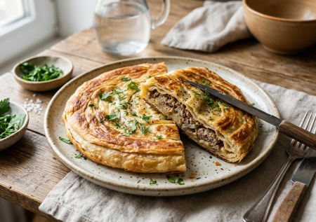 Смешала фарш с луком и в духовку — лепешка выходит вкуснее беляшей, сочнее чебуреков