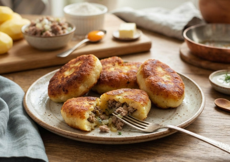 Обычная картошка заиграла по-новому: внутри мясная начинка, снаружи золотистая корочка