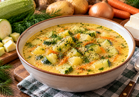 Осенний супчик с кабачком и сыром — нежный, горячий и настолько уютный, что хочется готовить снова