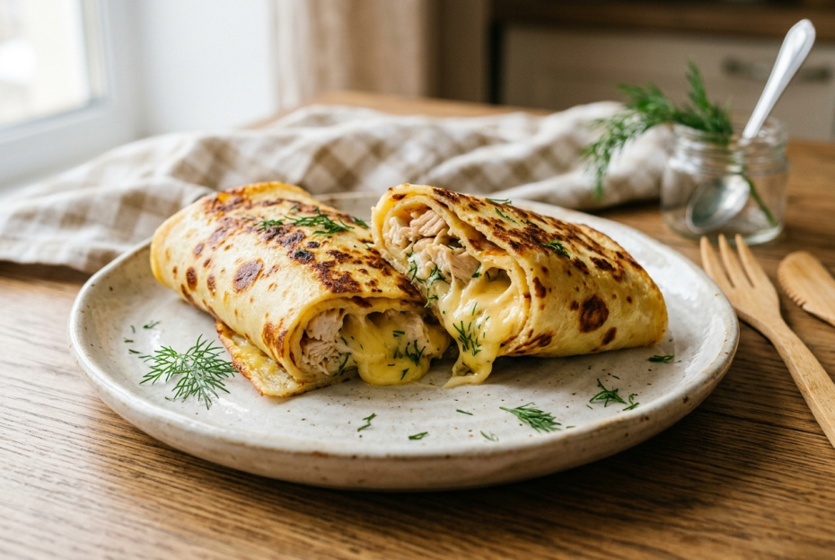 Сырный блинчик с куриным филе и зеленью