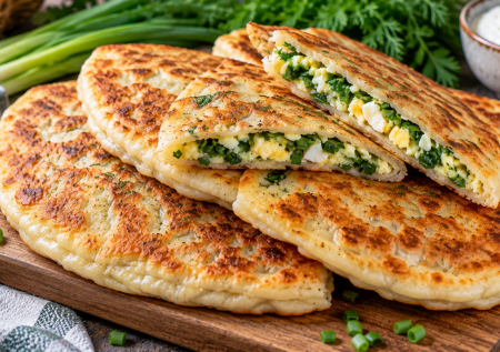 Всесезонные лепешки с зеленым луком и яйцами: перекус из простых продуктов — просто прихватите в магазине пучок зелени