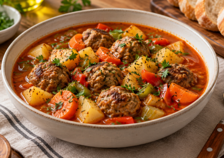 Быстрый рецепт в одном сотейнике: рагу с фрикадельками и овощами — вкуснота из простых продуктов