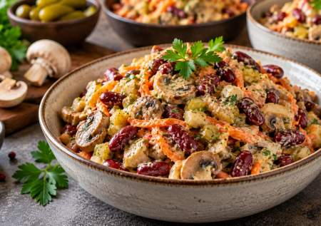 Когда не хочется мяса: готовим сытный салат с фасолью — вкусный и подходит для осени