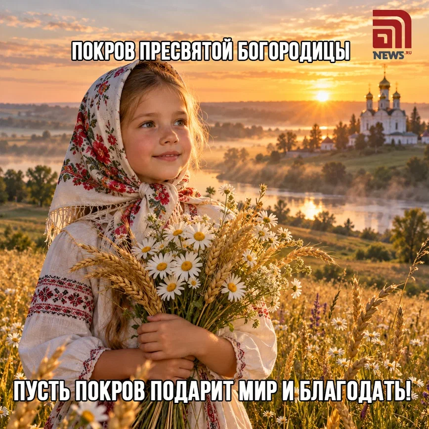 Нежная открытка с пожеланиями на Покров Пресвятой Богородицы
