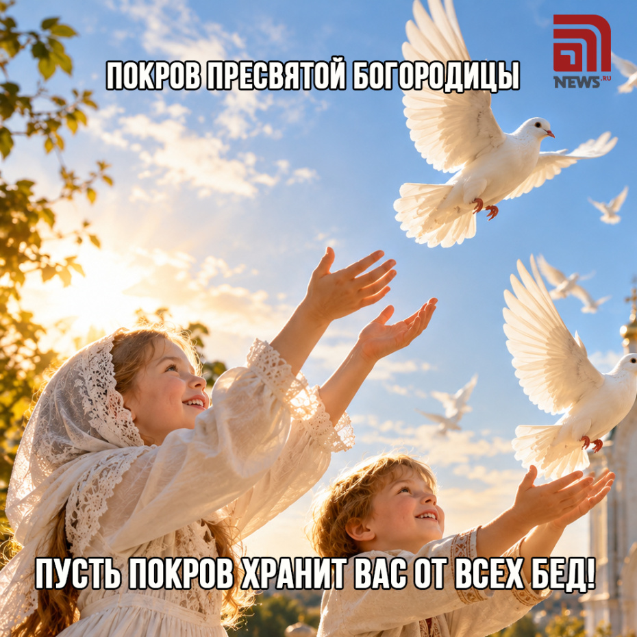 Красивая открытка с пожеланиями на Покров Пресвятой Богородицы