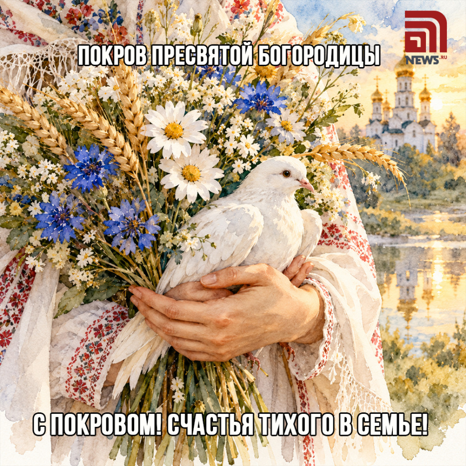 Открытка с теплыми пожеланиями на Покров Пресвятой Богородицы