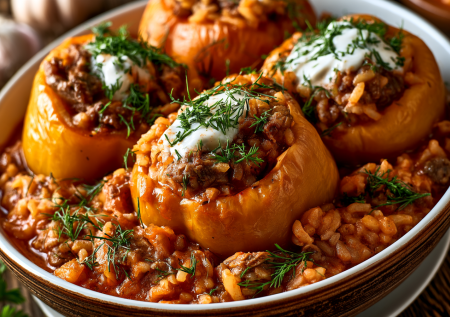 Фаршированные перцы как у бабушки: простой рецепт с мясом, рисом и подливой