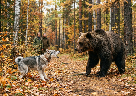 Щенок едва не лишился жизни, спасая хозяев от дикого медведя