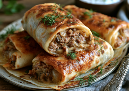 Вместо рулетов делаю крученики — мясные рулетики в тесте с грибами: сытные, как у бабушки