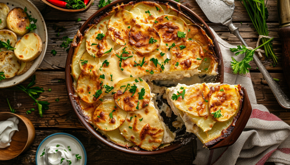 Картофельная запеканка с курицей и сыром