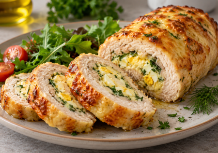 Невероятная вкуснота вместо надоевших котлет: рулет из курицы с начинкой из яиц и сыра — свернул и в духовку