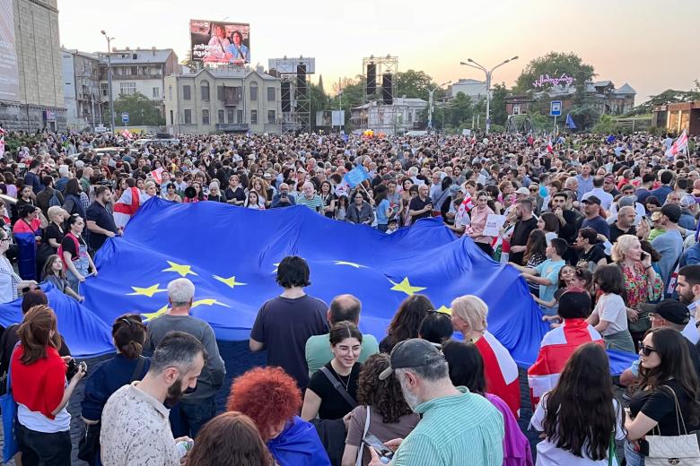 Грузия. Тбилиси. Участники акции протеста против законопроекта
