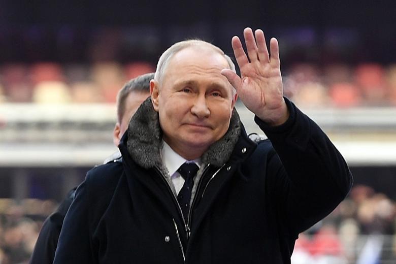22 февраля 2023 года. Президент РФ Владимир Путин выступает на митинге-концерте «Слава защитникам Отечества!»