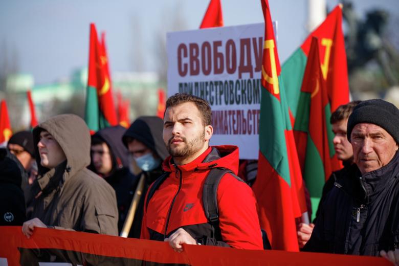 Участники акции протеста против экономического давления со стороны Молдавии на Приднестровье