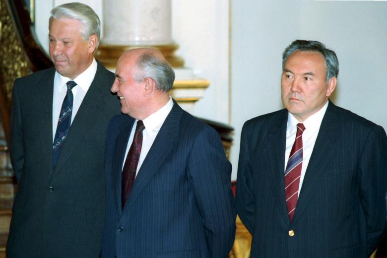 Ельцин Б. Н., Горбачев М. С. и Назарбаев Н., 1991 год