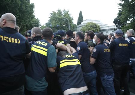 На митинге за отставку премьера Грузии начались стычки