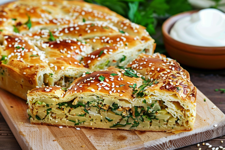 Постный заливной пирог с капустой