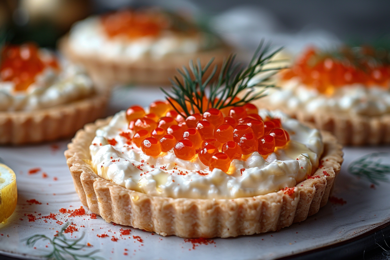 Простые тарталетки с красной икрой и творожным сыром