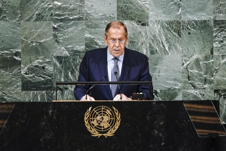 Министр иностранных дел РФ Сергей Лавров во время выступления на 77-й сессии Генеральной Ассамблеи ООН