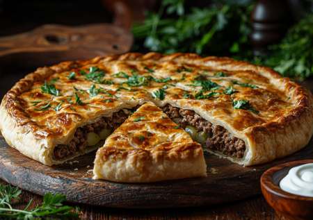 Просто и суперсытно — готовим татарский пирог кубете с мясом и картошкой