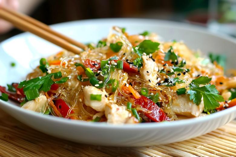Фунчоза с курицей и овощами