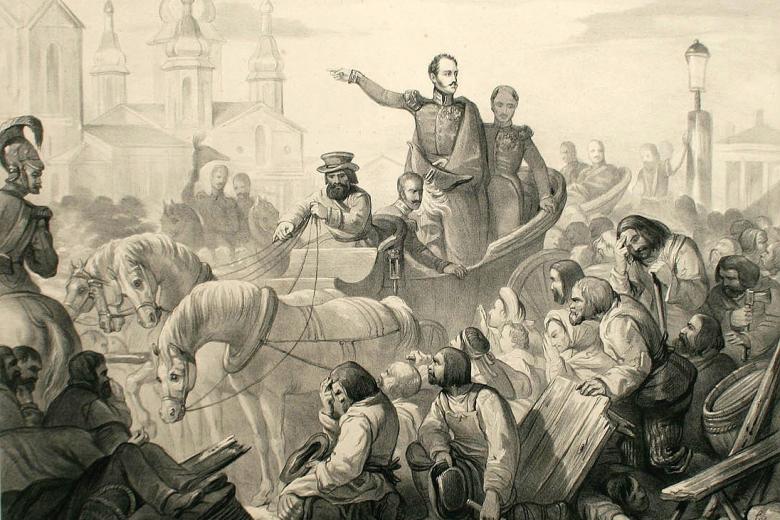 Образ смерти, выкашивающей смертельно больных холерой. Обложка журнала начала XX века