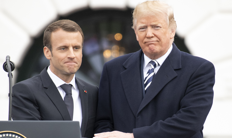 Президент Франции Эммануэль Макрон и американский лидер Дональд Трамп
