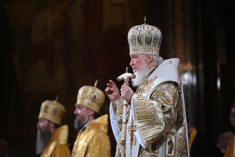 Патриарх Московский и всея Руси Кирилл во время Рождественского богослужения в храме Христа Спасителя в Москве