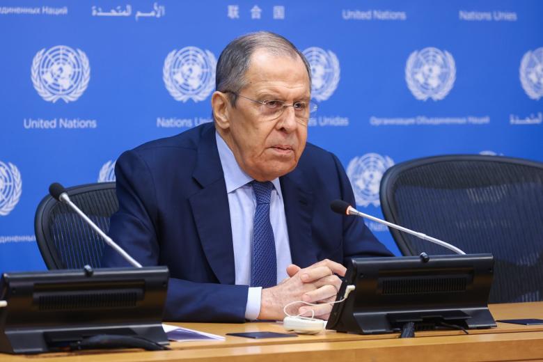 Министр иностранных дел РФ Сергей Лавров во время итоговой пресс-конференции в штаб-квартире ООН