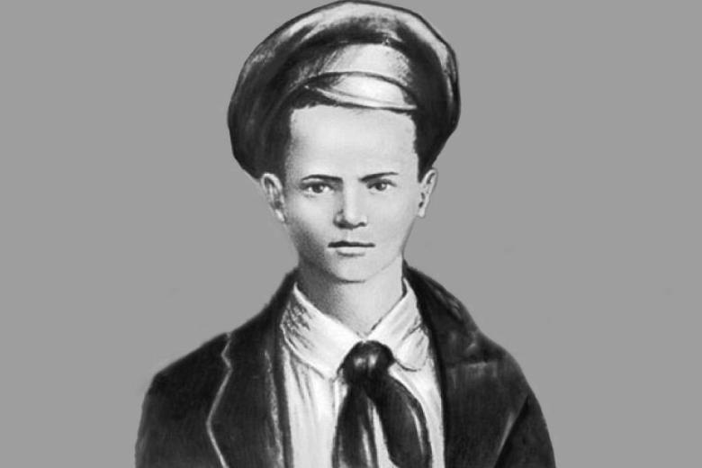 Портрет Павлика Морозова, созданный на основе единственной известной его фотографии