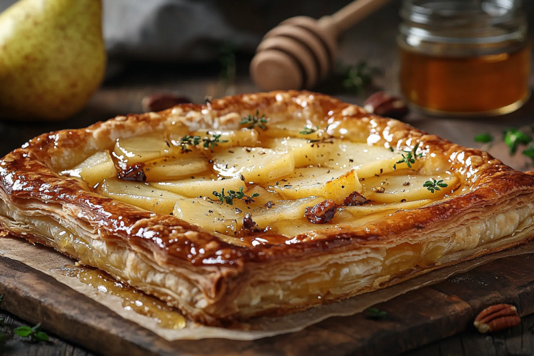 Слоеный пирог с камамбером и грушей имеет интересный вкус и легкую текстуру