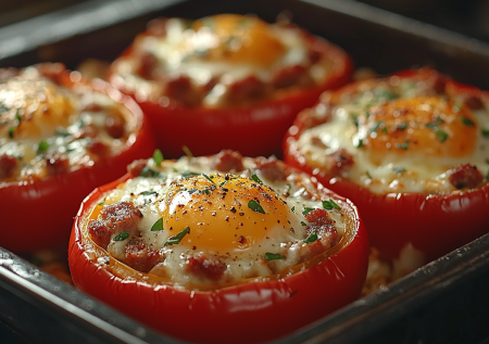 Яичница в перце с колбасой! Готовим красивый и вкусный завтрак быстро  