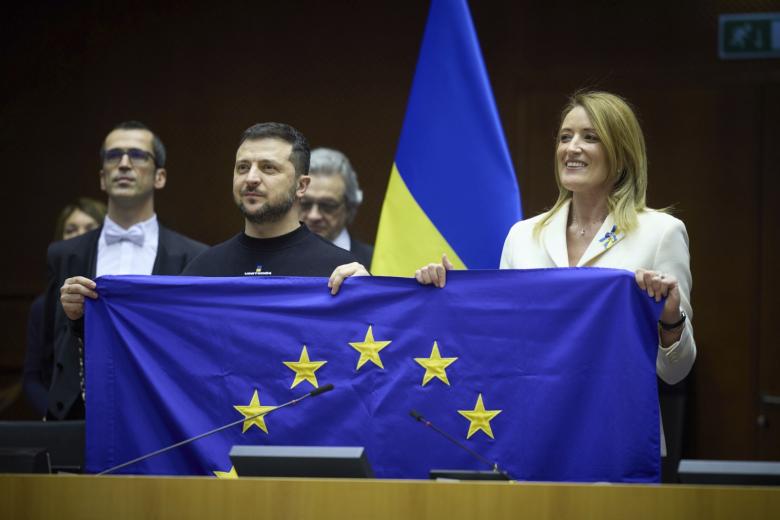 Владимир Зеленский и Роберта Метсола в Европарламенте в Брюсселе