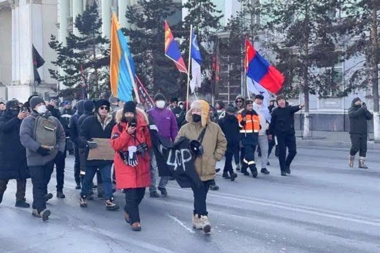 Участники акции протеста в центре Улан-Батора