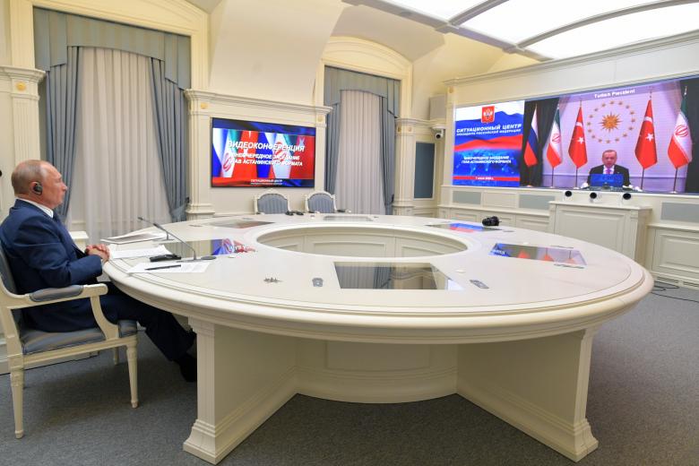 Видеоконференция Владимира Путина, Реджепа Эрдогана и Хасана Рухани
