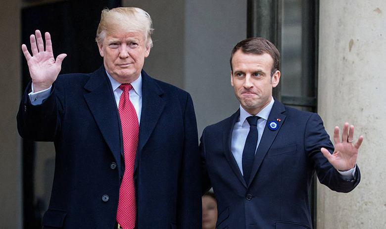 Лидеры США и Франции Дональд Трамп и Эммануэль Макрон