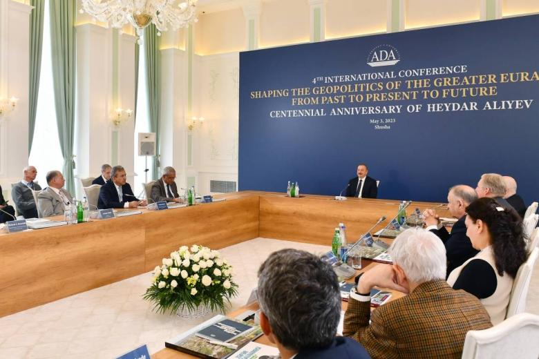 Четвертая международная конференция, посвященная 100-летию общенационального лидера Гейдара Алиева, в конференции принимает участие президент Азербайджанской Республики Ильхам Алиев