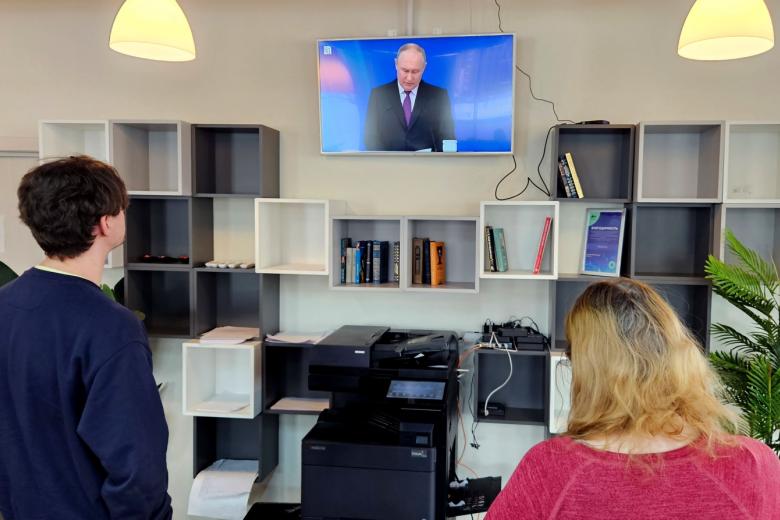 Президент РФ Владимир Путин во время выступления с ежегодным посланием Федеральному собранию РФ
