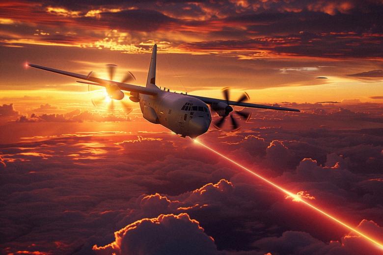AC-130J Ghostrider с лазером в полете в представлении ИИ