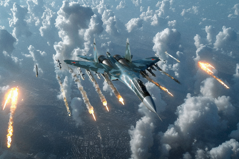 Истребитель Су-34 в атаке, в представлении ИИ