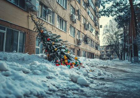 Москвичи выбросили наряженную елку из окна на 17-м этаже