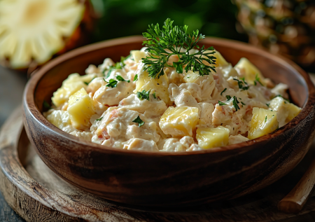 Альтернатива оливье: быстрый салат с курицей, ананасами и кукурузой