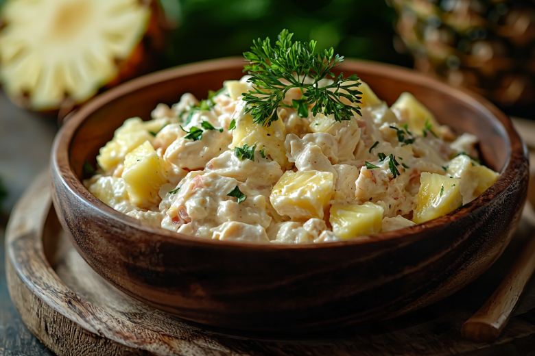 Быстрый салат с курицей, ананасами и кукурузой