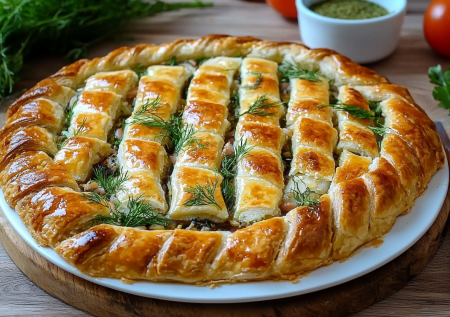 Ленивый пирог со шпротами из готового слоеного теста: проще не бывает