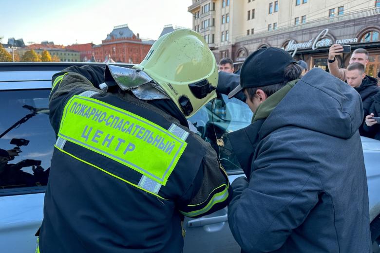 Спасение кота из оставленного на парковке на Театральной площади автомобиля